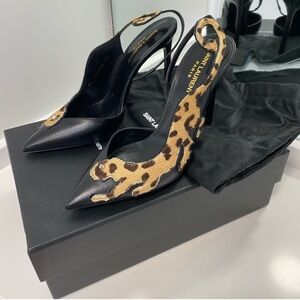 RARE Saint Laurent heels cheetah leopard 105 calf hair leather sling back
